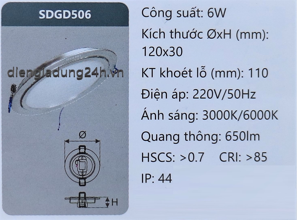 Đèn LED Panel 6W DUHAL SDGD506