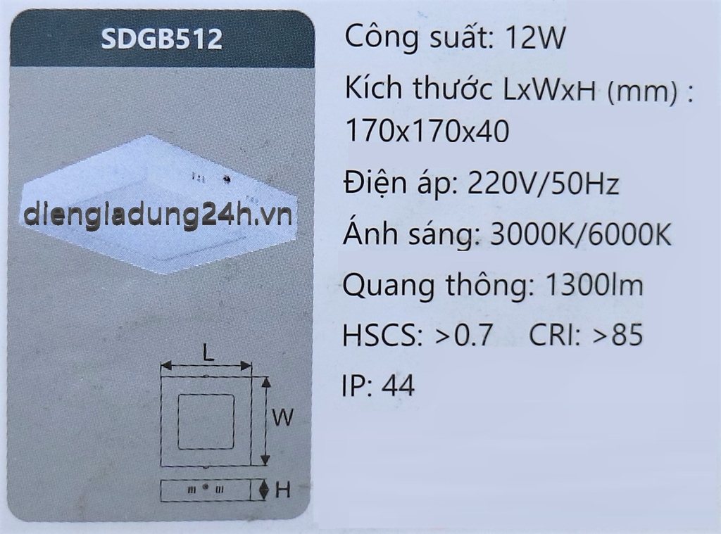 Đèn LED Panel 12W DUHAL SDGB512