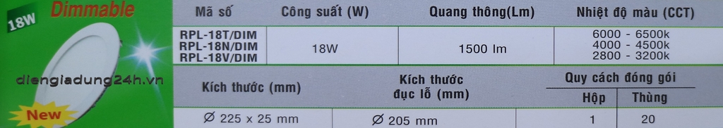 ĐÈN LED PANEL MPE RPL-18T/DIM / RPL-18N/DIM / RPL-18V/DIM