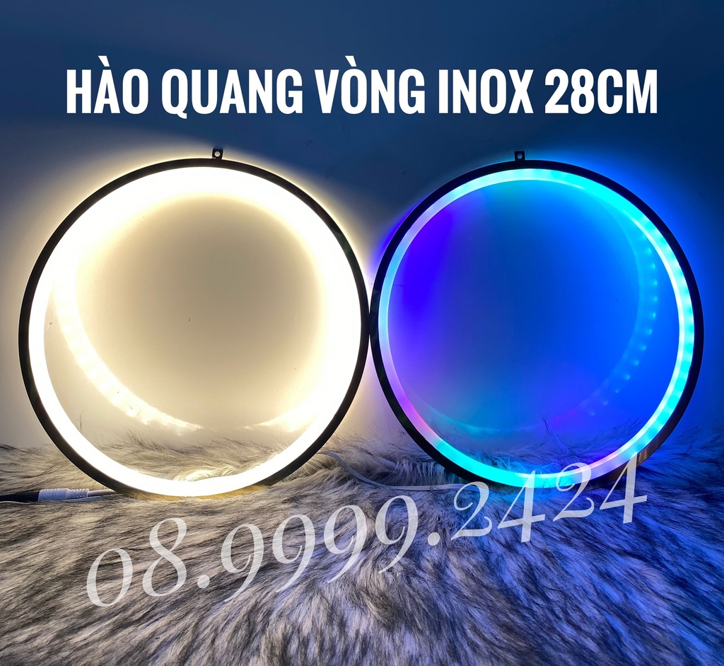 ĐÈN THỜ HÀO QUANG LED VÒNG TRÒN INOX, ĐÈN HÀO QUANG TƯỢNG PHẬT, TRANG TRÍ