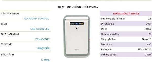 MÁY LỌC KHÔNG KHÍ PANASONIC- F-PXJ30A