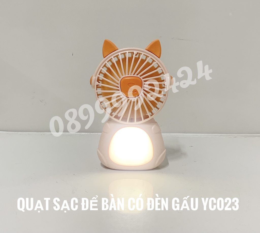 Quạt sạc để bàn có đèn Gấu YC023