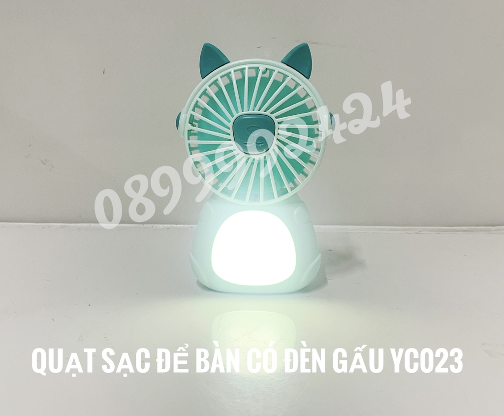 Quạt sạc để bàn có đèn Gấu YC023