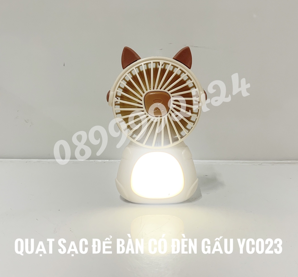 Quạt sạc để bàn có đèn Gấu YC023