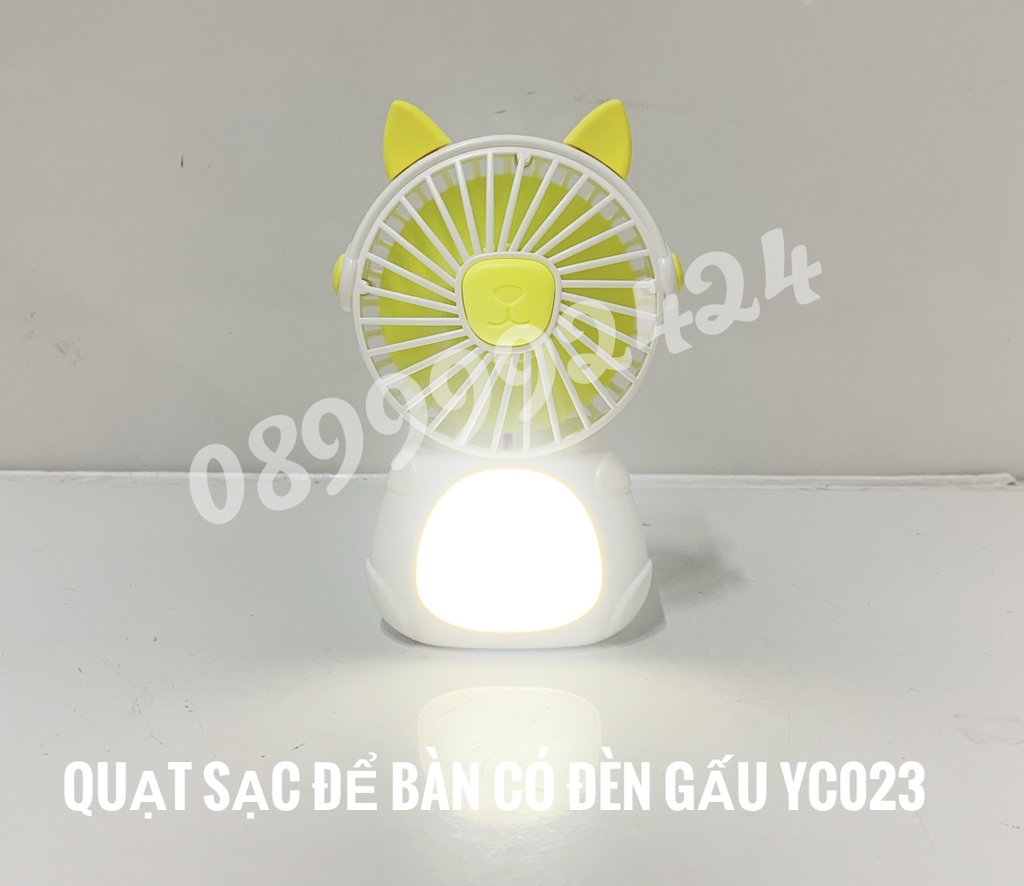 Quạt sạc để bàn có đèn Gấu YC023