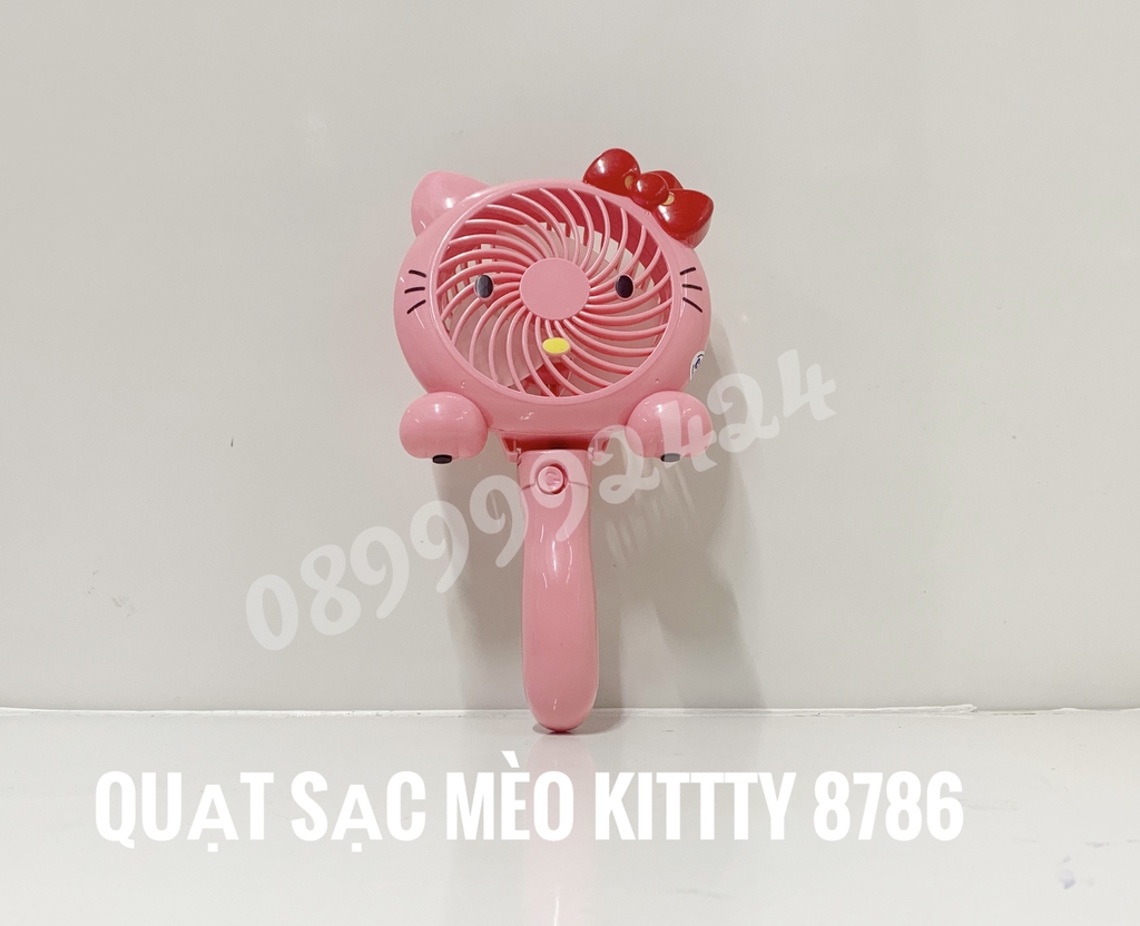 Quạt sạc cầm tay + để bàn Mèo Kitty 8786