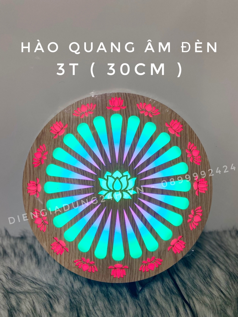 HÀO QUANG ÂM ĐÈN VÂN GỖ ( REMOTE)