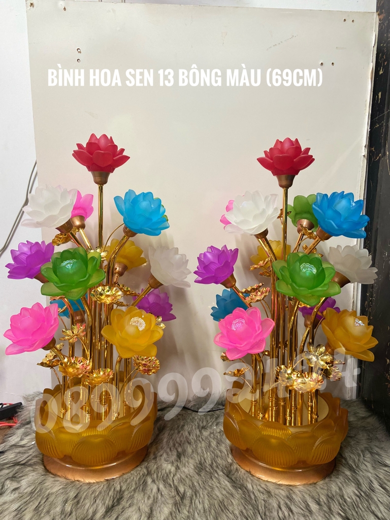 BÌNH HOA SEN 13 NGỌN BÔNG MÀU PL 69CM