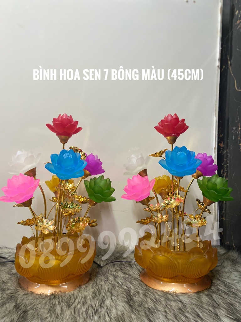 BÌNH HOA SEN 7 NGỌN BÔNG MÀU PL 45CM