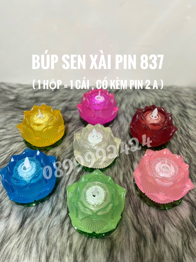 BÚP SEN ĐÈN NẾN THỜ CÚNG DÙNG PIN LED SIÊU SÁNG 837, NẾN HOA SEN, NẾN PIN