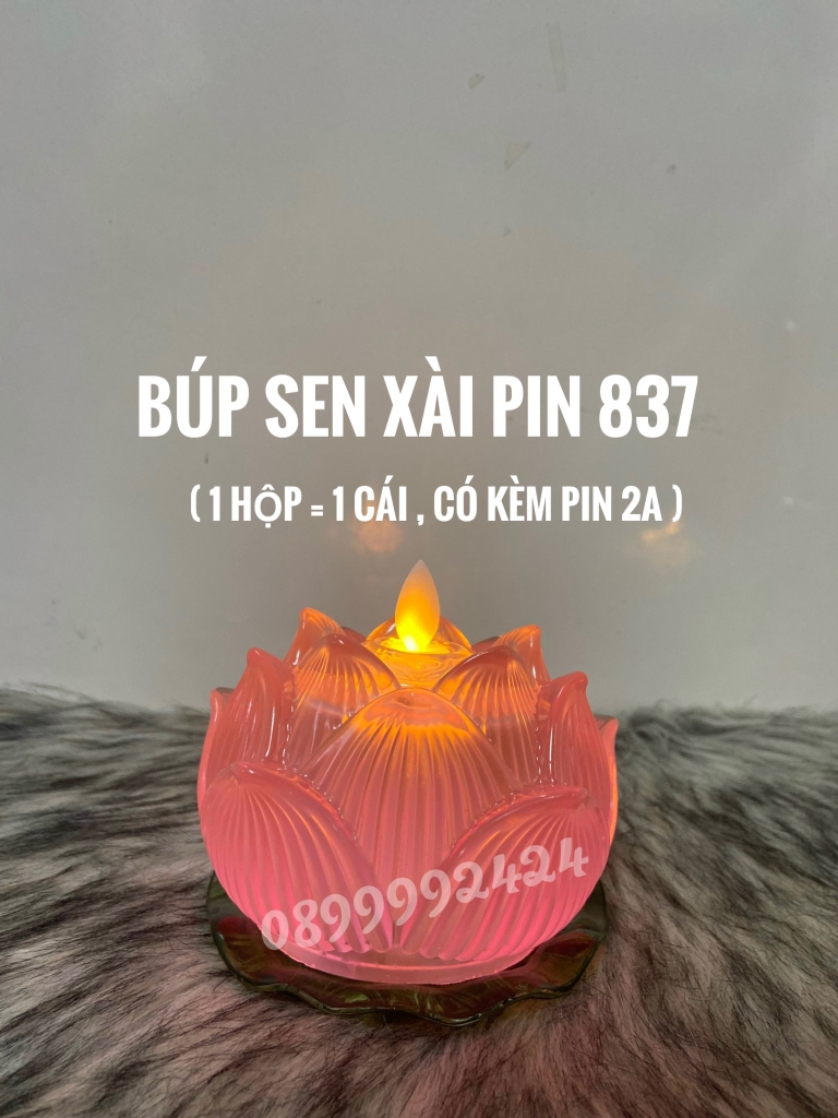 BÚP SEN ĐÈN NẾN THỜ CÚNG DÙNG PIN LED SIÊU SÁNG 837, NẾN HOA SEN, NẾN PIN