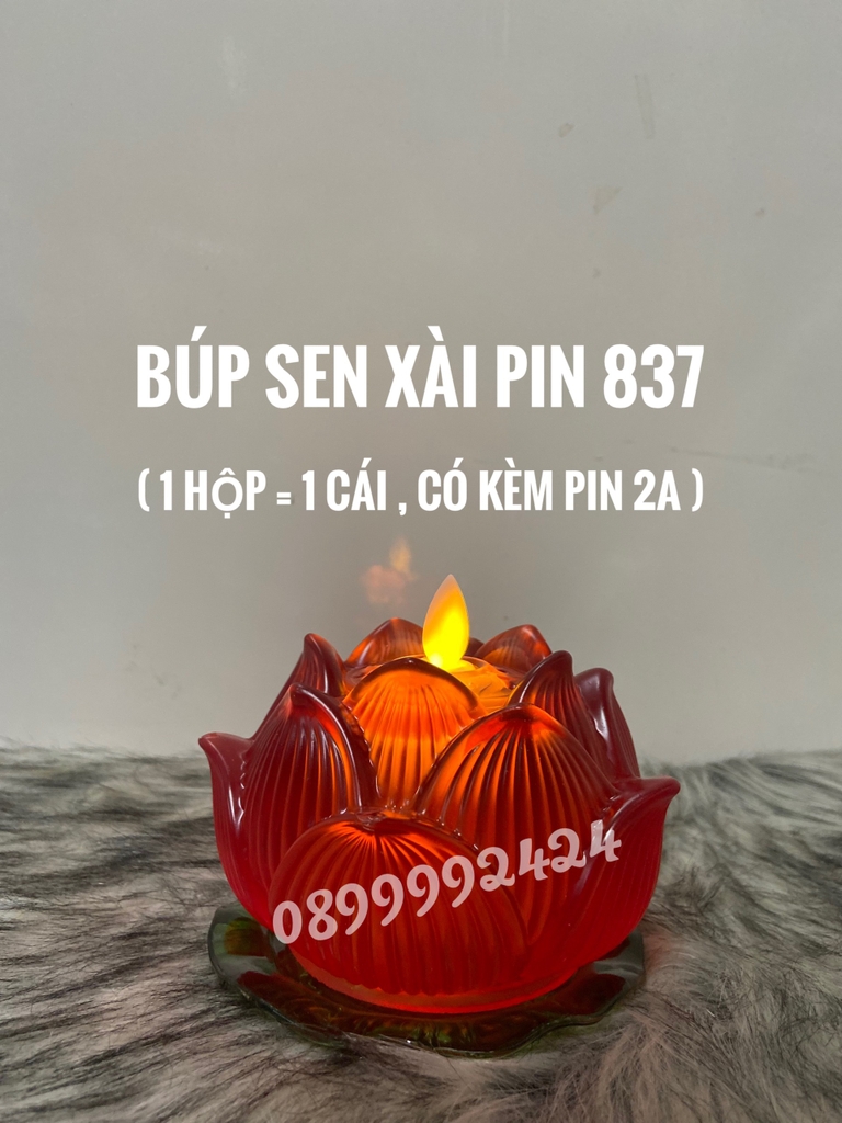 BÚP SEN ĐÈN NẾN THỜ CÚNG DÙNG PIN LED SIÊU SÁNG 837, NẾN HOA SEN, NẾN PIN