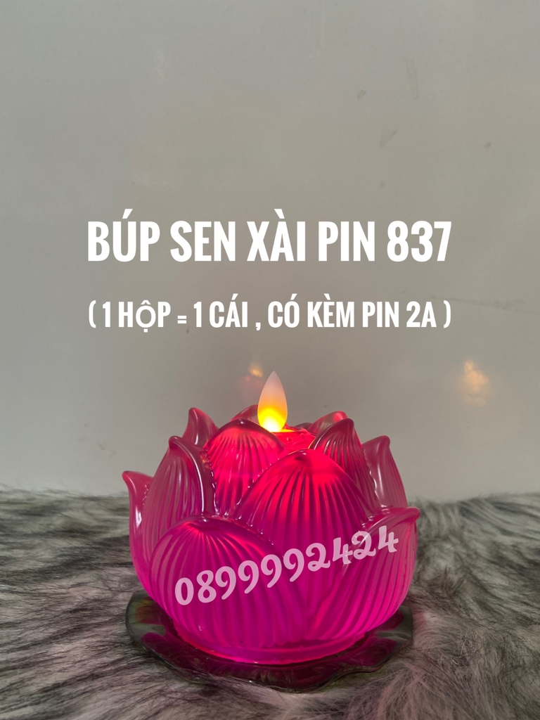 BÚP SEN ĐÈN NẾN THỜ CÚNG DÙNG PIN LED SIÊU SÁNG 837, NẾN HOA SEN, NẾN PIN