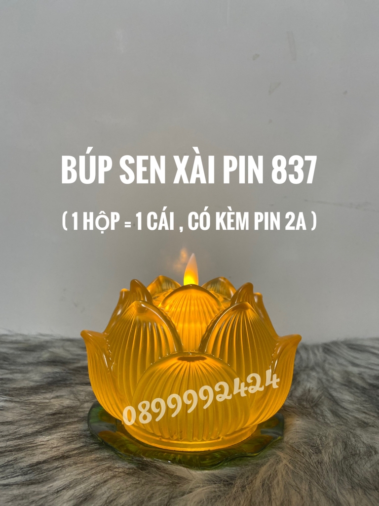 BÚP SEN ĐÈN NẾN THỜ CÚNG DÙNG PIN LED SIÊU SÁNG 837, NẾN HOA SEN, NẾN PIN