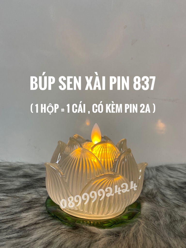 BÚP SEN ĐÈN NẾN THỜ CÚNG DÙNG PIN LED SIÊU SÁNG 837, NẾN HOA SEN, NẾN PIN