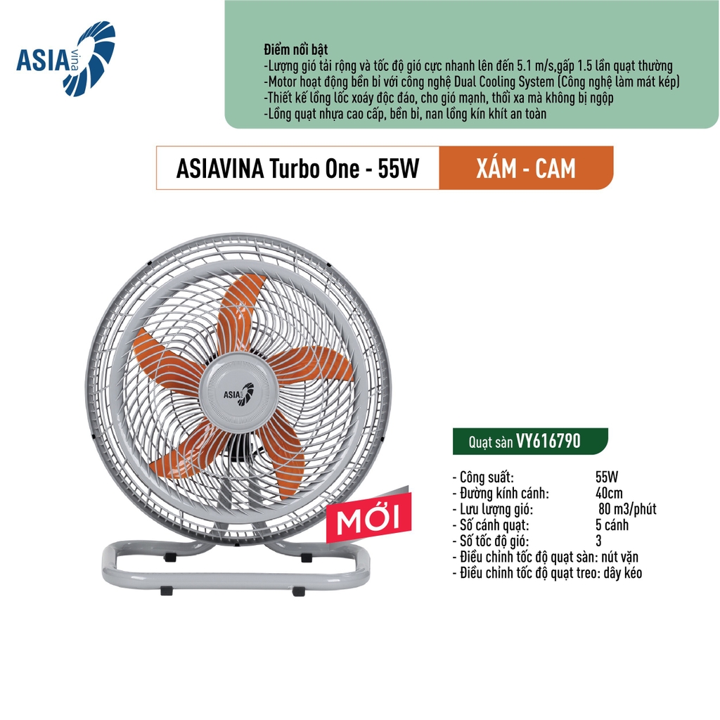 QUẠT LỬNG ASIAVINA TURBO ONE - 55W VY618890-VY618790