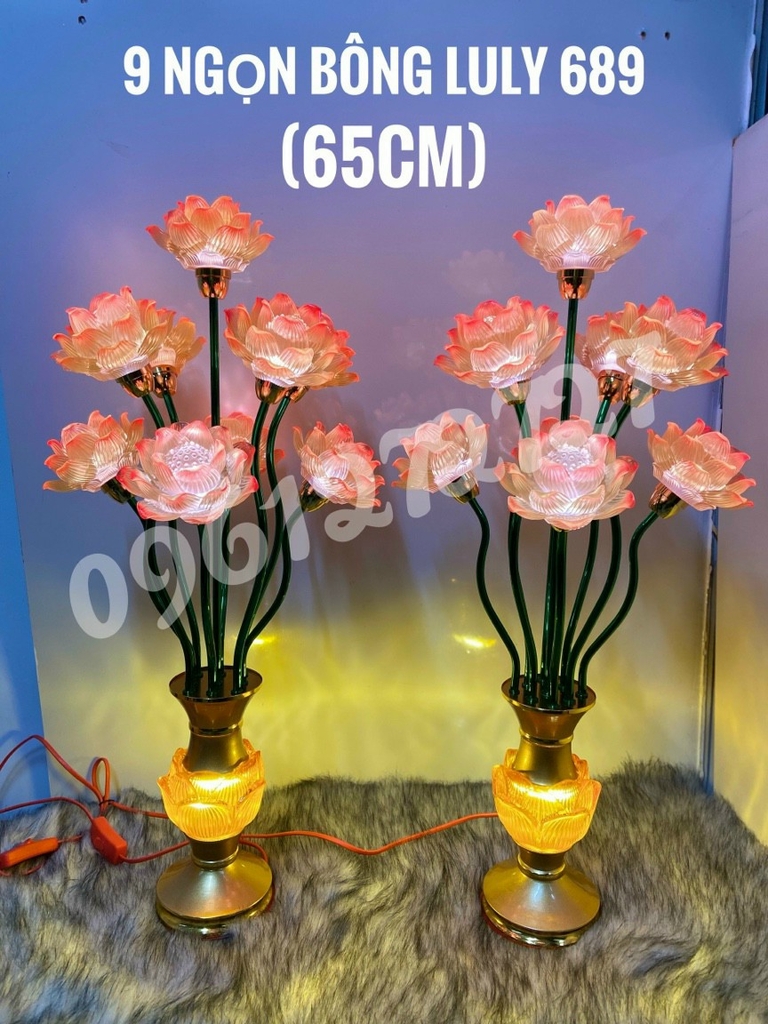 BÌNH BÔNG 9 NGỌN LƯU LY 689 CAO 65CM - ĐÈN THỜ PHA LÊ 9 NGỌN