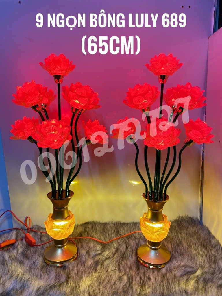 BÌNH BÔNG 9 NGỌN LƯU LY 689 CAO 65CM - ĐÈN THỜ PHA LÊ 9 NGỌN