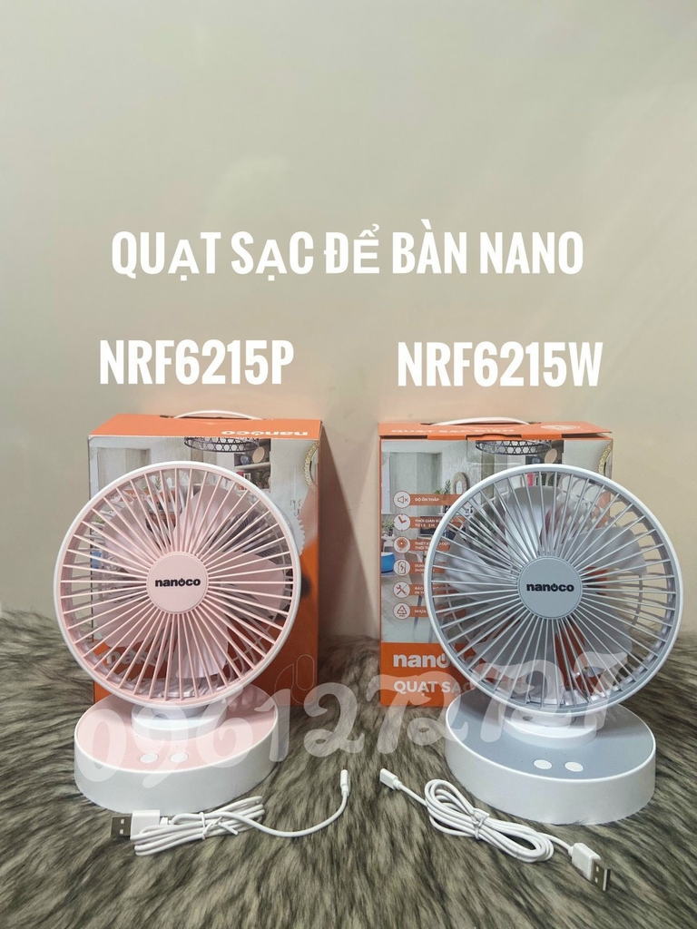 QUẠT SẠC ĐỂ BÀN NANOCO NRF6215 CHÍNH HÃNG 4 CẤP ĐỘ GIÓ, CÓ KÈM PIN