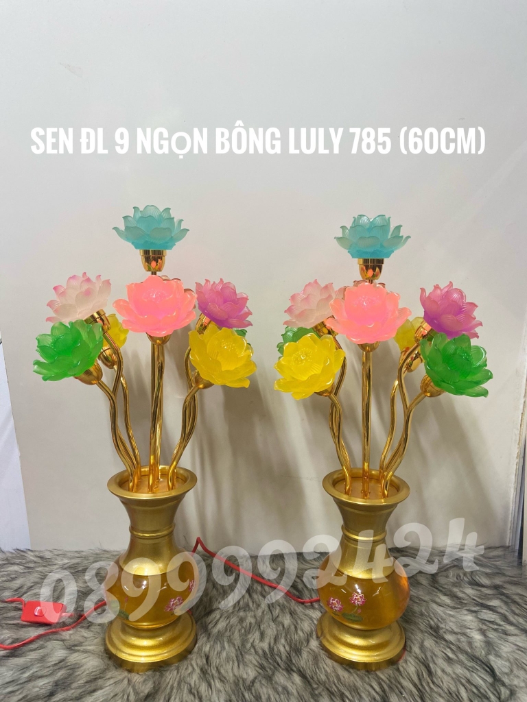 BÌNH BÔNG 9 NGỌN LƯU LY MÀU 785 CAO 60CM - ĐÈN THỜ PHA LÊ