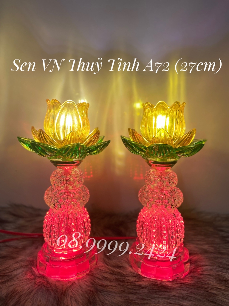 ĐÈN THỜ PHA LÊ THUỶ TINH CAO CẤP A72 ( 27cm) 1 CẶP