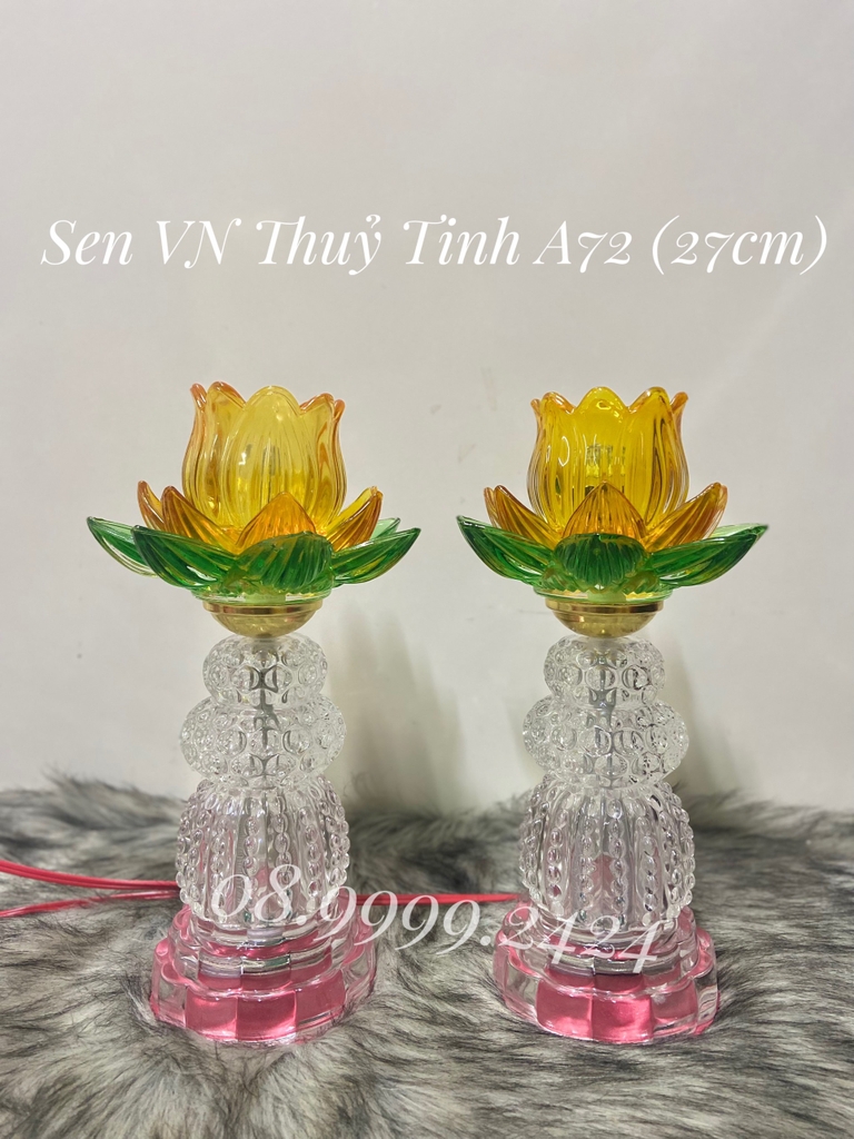 ĐÈN THỜ PHA LÊ THUỶ TINH CAO CẤP A72 ( 27cm) 1 CẶP