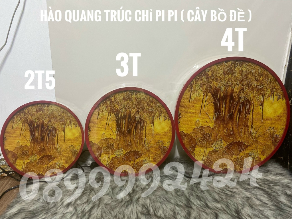 HÀO QUANG TRÚC CHỈ PIPI, TRANH TRÚC CHỈ NỀN VÀNG CÂY BỒ ĐỀ CÓ DIMMER ĐIỀU CHỈNH ÁNH SÁNG 25cm-30cm-40cm