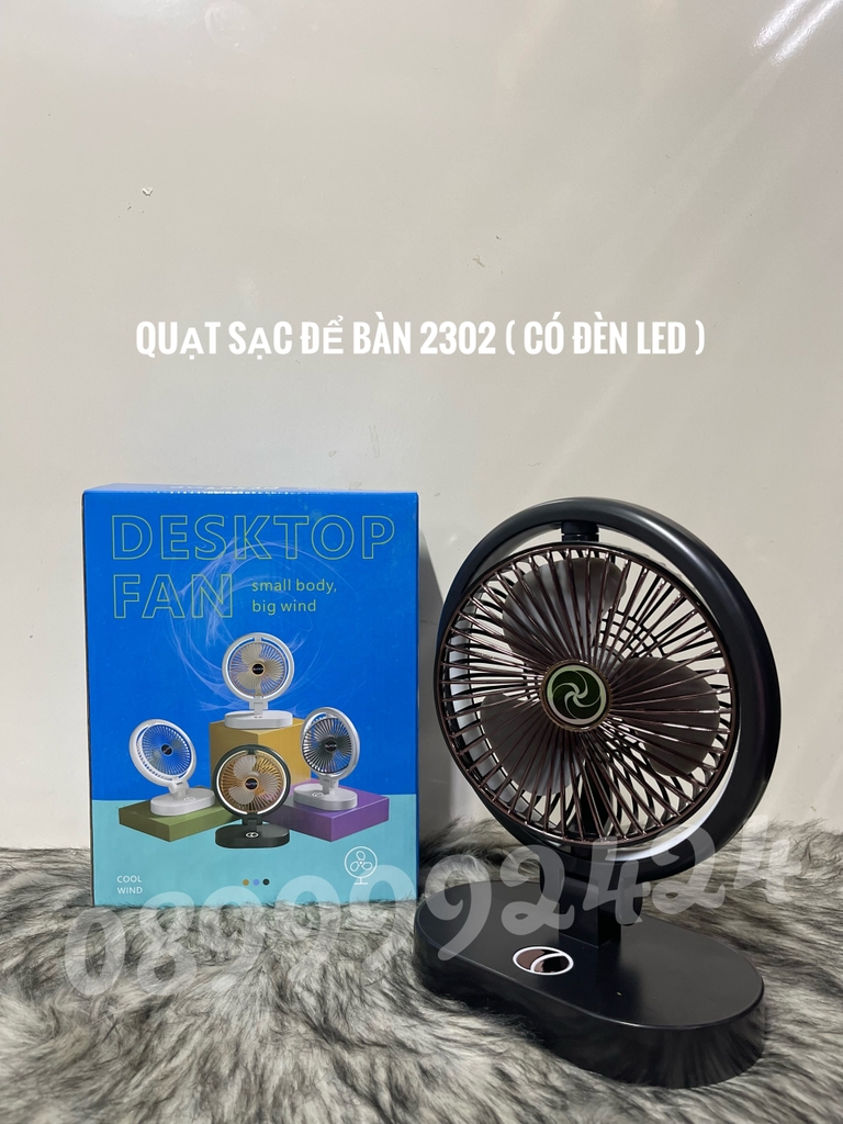 QUẠT SẠC TÍCH ĐIỆN NĐ 2302-2303 ĐỂ BÀN, QUẠT SẠC CÓ ĐÈN LED 3 CHẾ ĐỘ, MÀU NGẪU NHIÊN