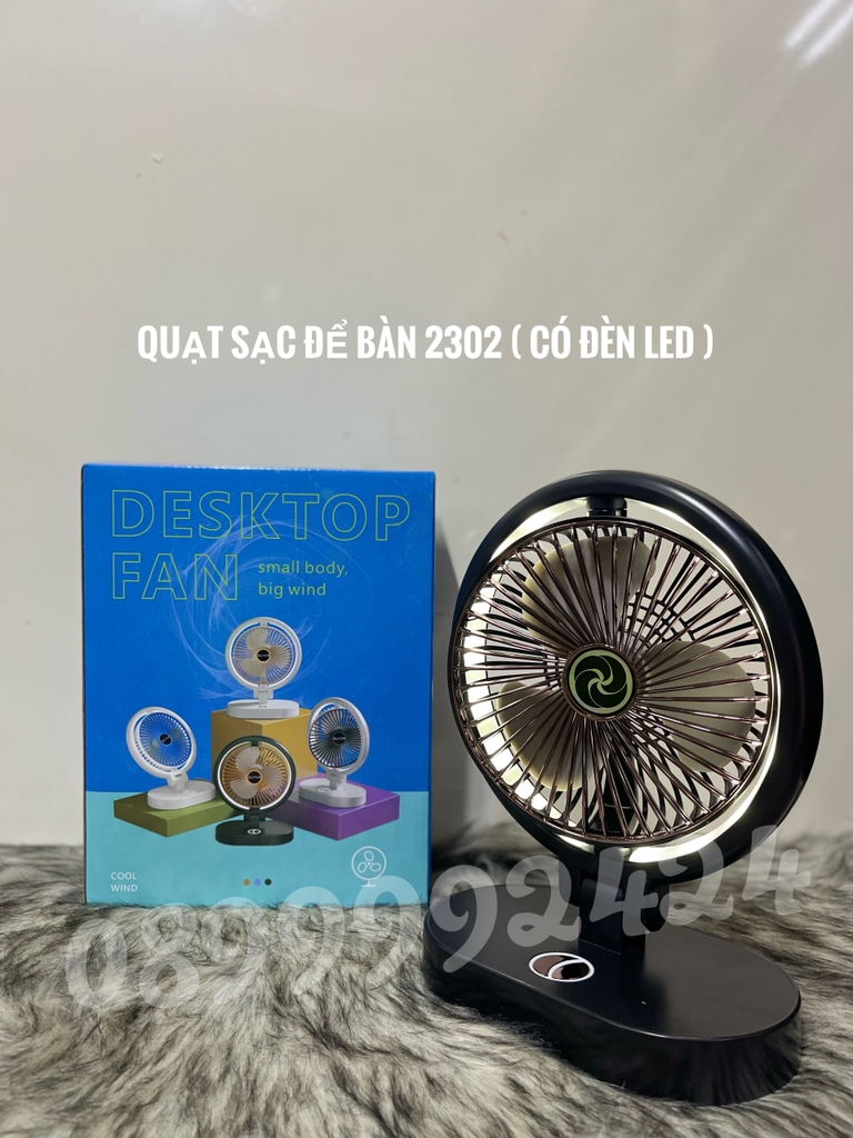 QUẠT SẠC TÍCH ĐIỆN NĐ 2302-2303 ĐỂ BÀN, QUẠT SẠC CÓ ĐÈN LED 3 CHẾ ĐỘ, MÀU NGẪU NHIÊN