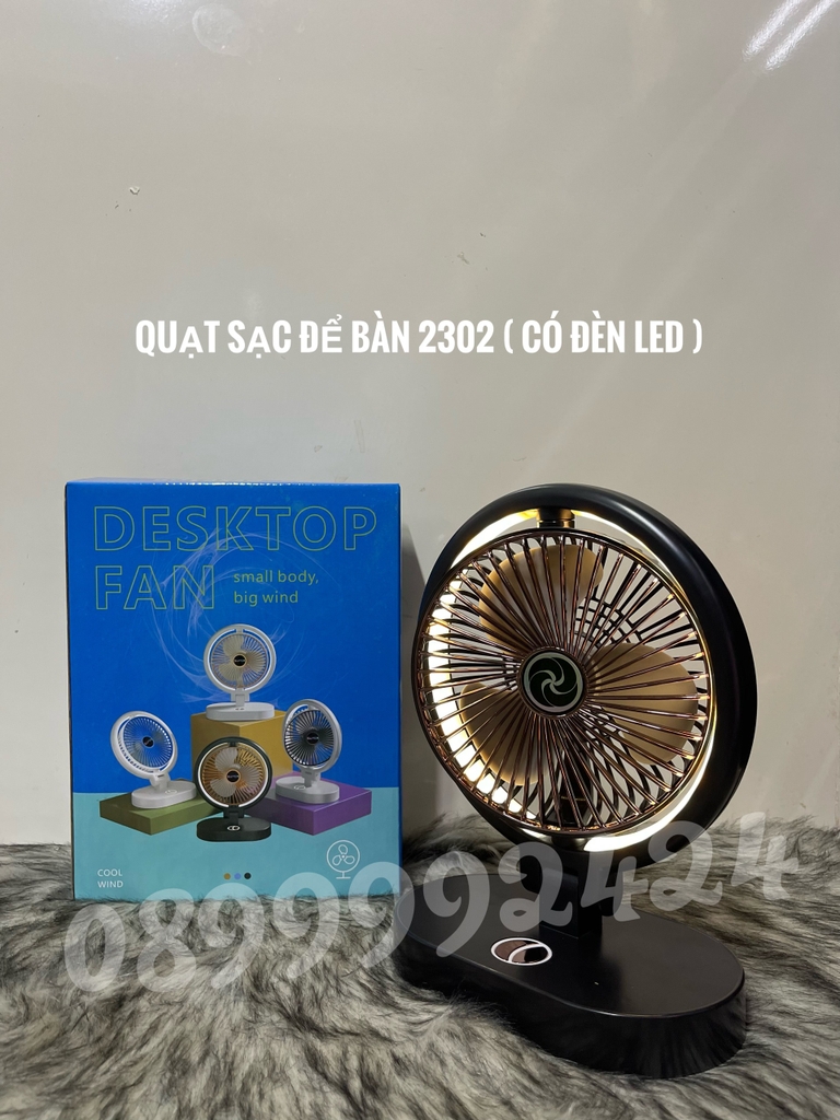 QUẠT SẠC TÍCH ĐIỆN NĐ 2302-2303 ĐỂ BÀN, QUẠT SẠC CÓ ĐÈN LED 3 CHẾ ĐỘ, MÀU NGẪU NHIÊN