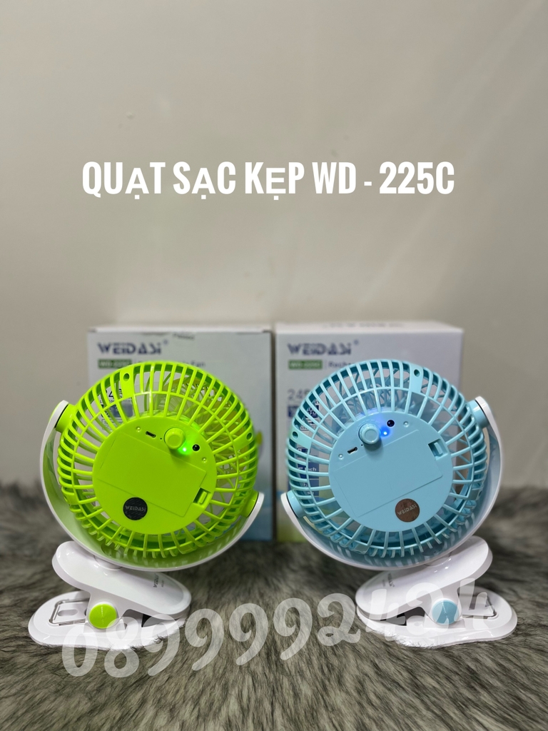 QUẠT SẠC TÍCH ĐIỆN ĐỂ BÀN-KẸP WEIDASI WD-225C, QUẠT SẠC KẸP ĐIỀU CHỈNH DIMMER