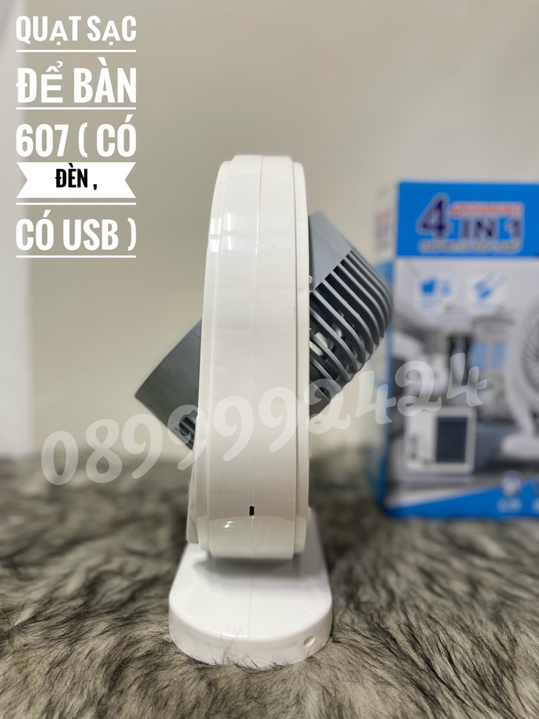 QUẠT SẠC 4 IN 1 607 CÓ ĐÈN LED, ĐIỀU CHỈNH ĐƯỢC HƯỚNG QUẠT, QUẠT SẠC 607