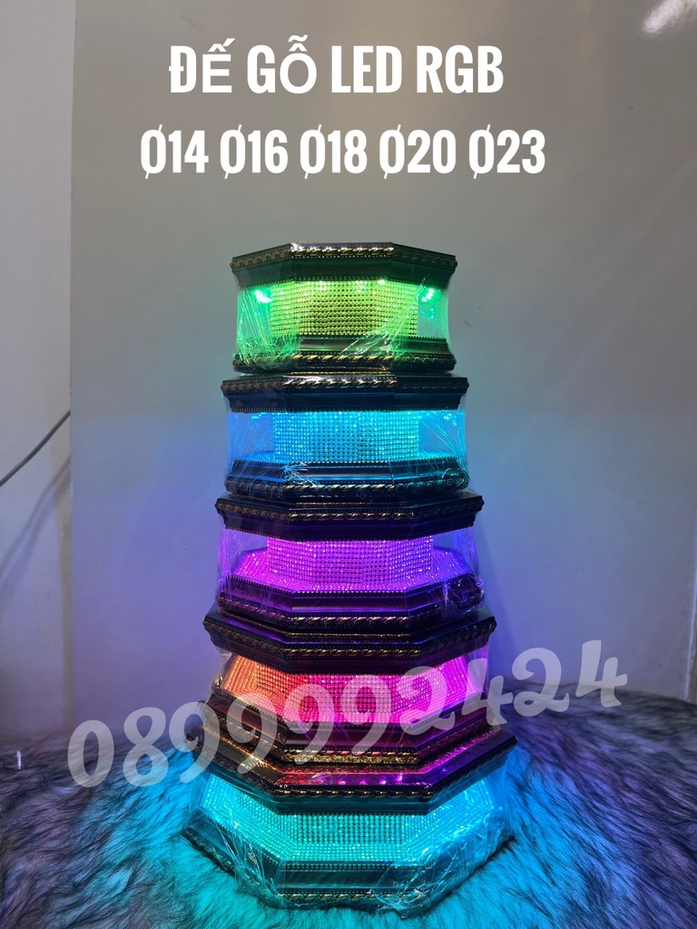 ĐẾ GỖ LED TƯỢNG PHẬT VÀNG -  ĐỔI MÀU, ĐÀI SEN TƯỢNG PHẬT