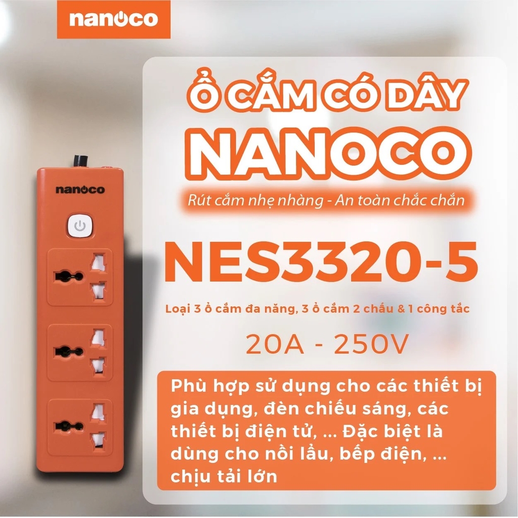 Ổ CẮM NANOCO NES33320-5 20A 250V 5000W CHÍNH HÃNG