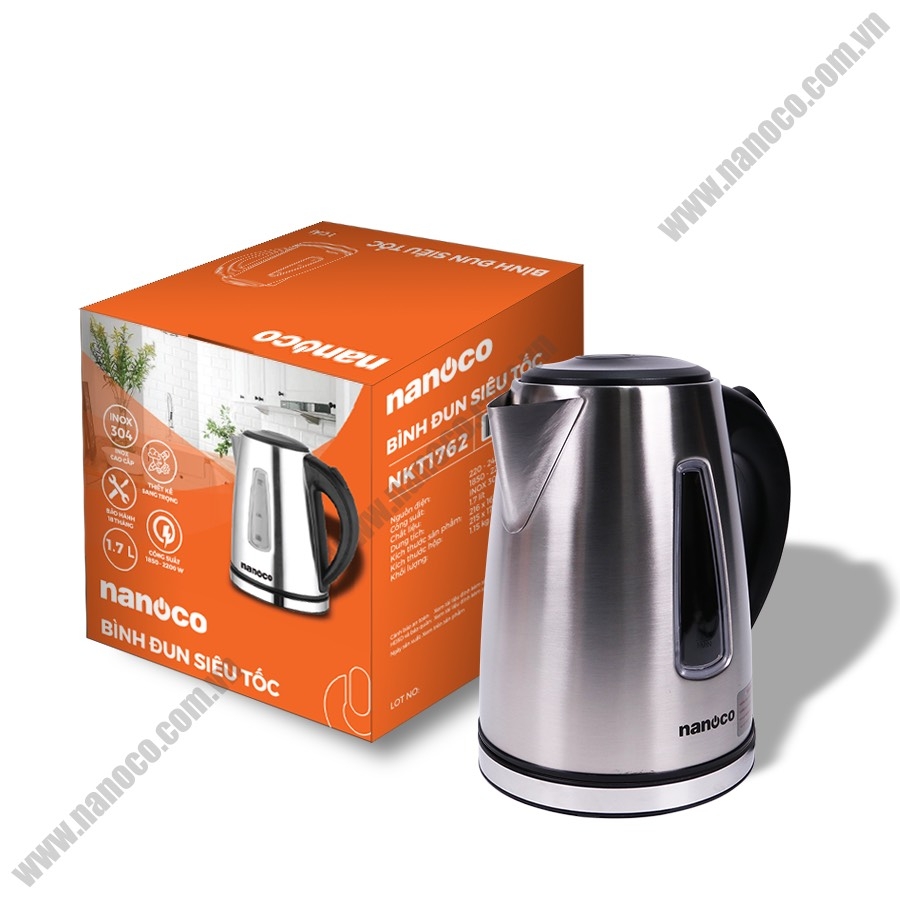 BÌNH ĐUN SIÊU TỐC, CA SIÊU TỐC NKT -1762 INOX 304  NANOCO CHÍNH HÃNG 1.7 LÍT