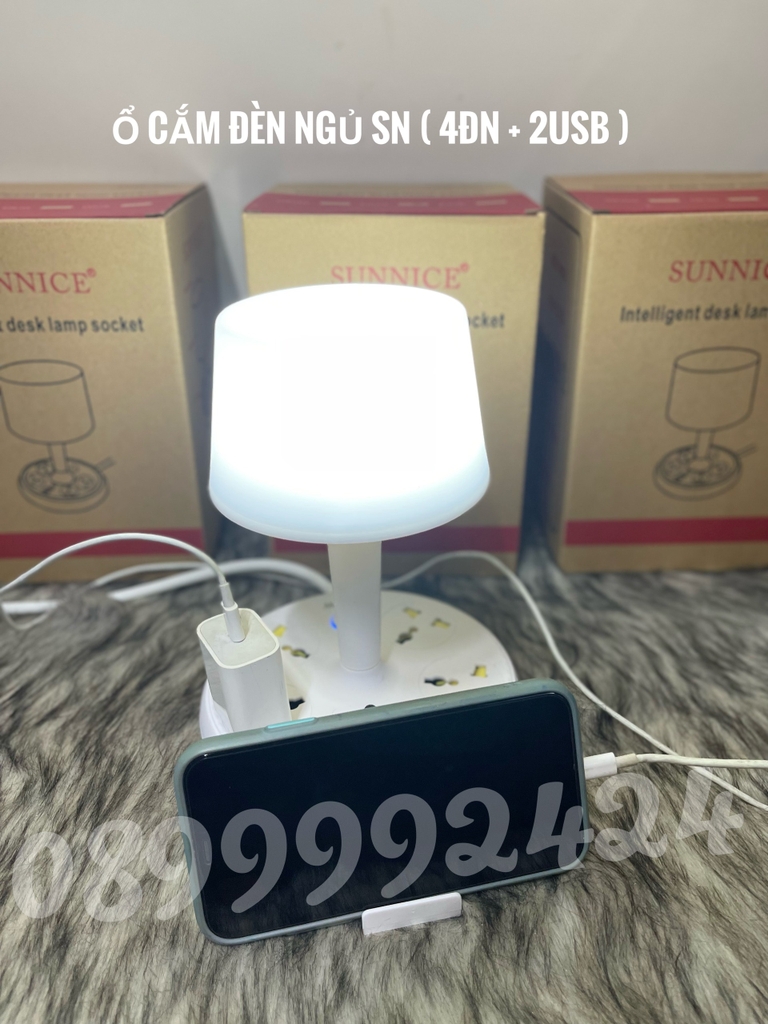 ĐÈN BÀN LED, ĐÈN NGỦ SUNNICE TÍCH HỢP 4 Ổ CẮM ĐA NĂNG, 2 Ổ USB (TRẮNG - HỒNG - XANH)