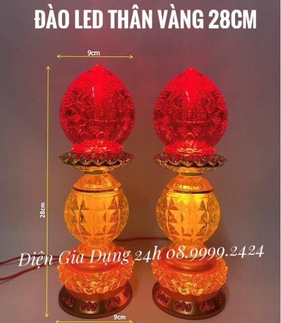 Đèn thờ cúng Đào led siêu sáng thân thủy tinh - quả Đào nhựa GIÁ BÁN 1 CẶP