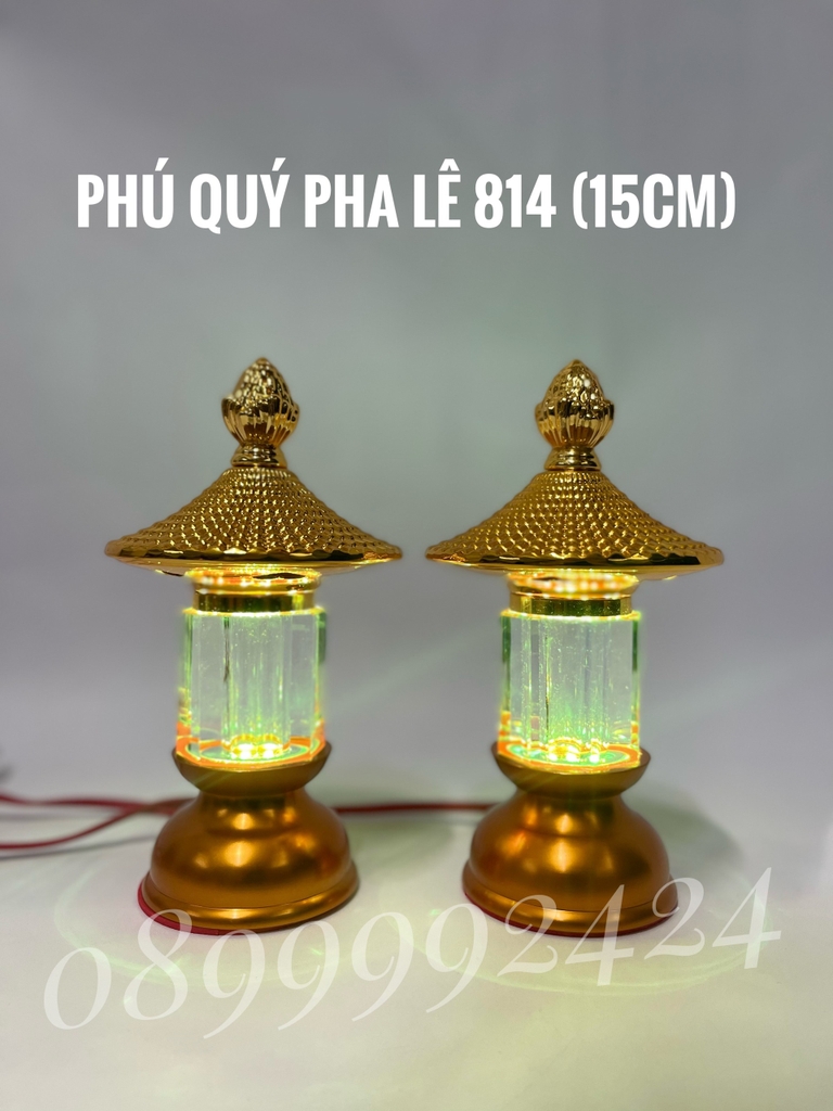 ĐÈN THỜ PHÚ QUÝ PHA LÊ MINI 814 CAO 15CM GIÁ BÁN 1 CẶP