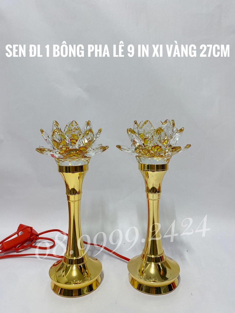 ĐÈN THỜ PHA LÊ 9 IN XI VÀNG (27CM) GIÁ BÁN 1 CẶP