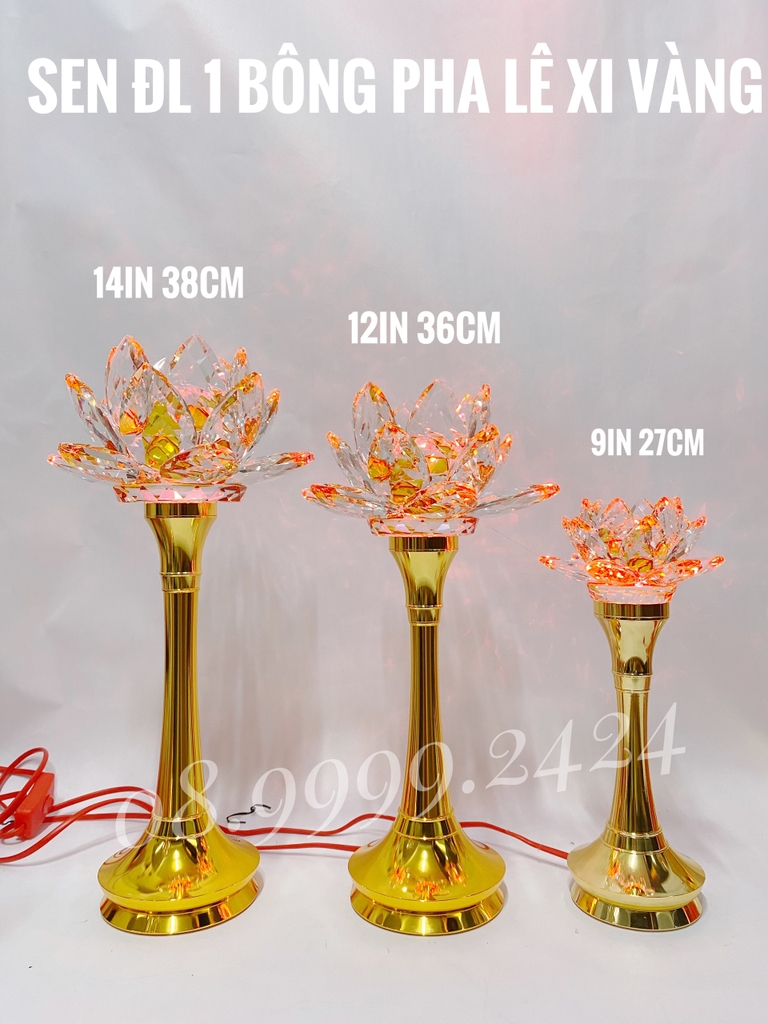 ĐÈN THỜ PHA LÊ 9 IN XI VÀNG (27CM) GIÁ BÁN 1 CẶP