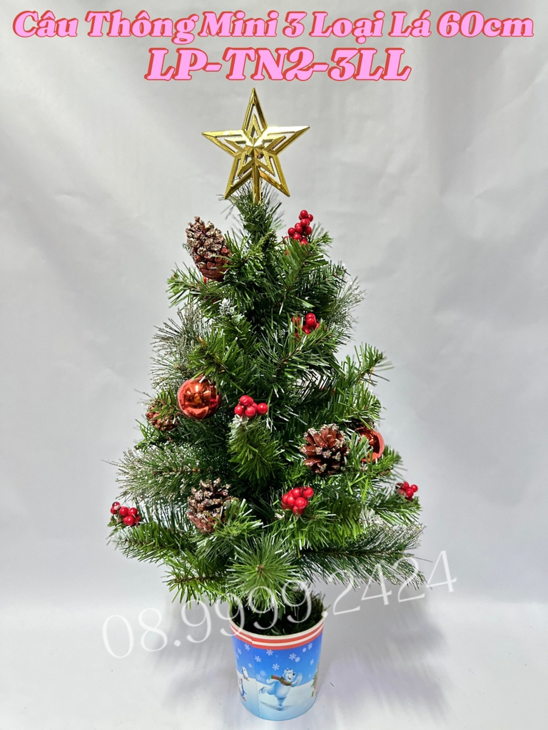 CÂY THÔNG MINI TRANG TRÍ NOEL GIÁNG SINH CAO 60 CM CÓ PHỤ KIỆN KÈM THEO TRÊN CÂY