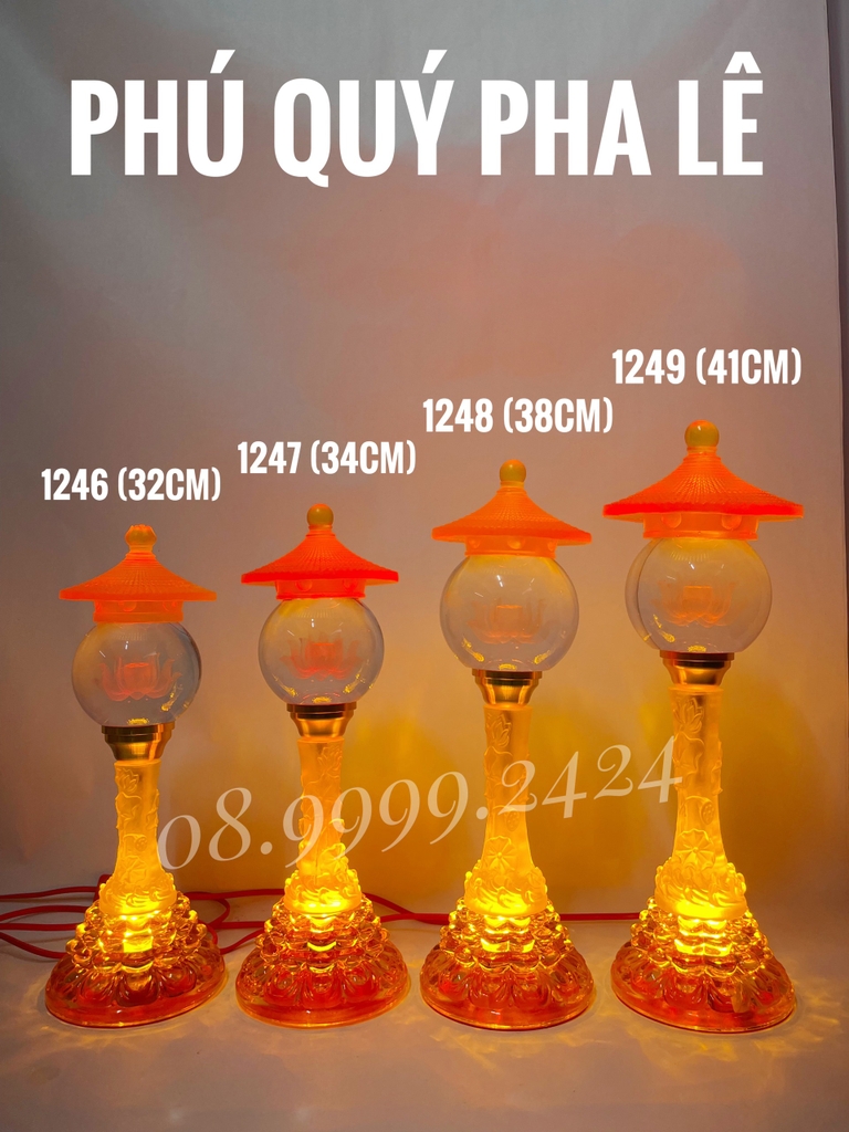 ĐÈN THỜ PHÚ QUÝ PHA LÊ 1249 (41CM) GIÁ BÁN 1 CẶP