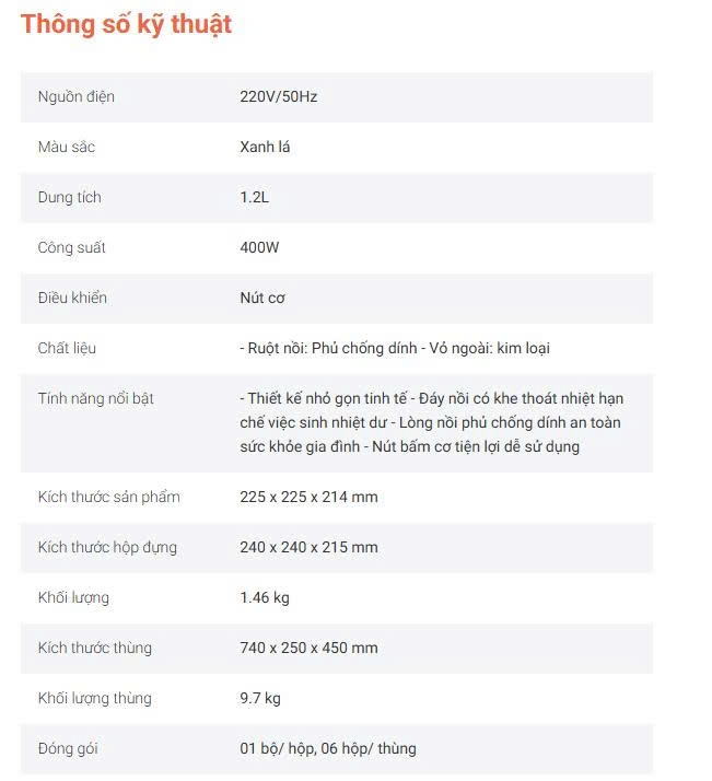 Nồi cơm điện nắp rời, 1.2L, màu xanh lá NRC1201G