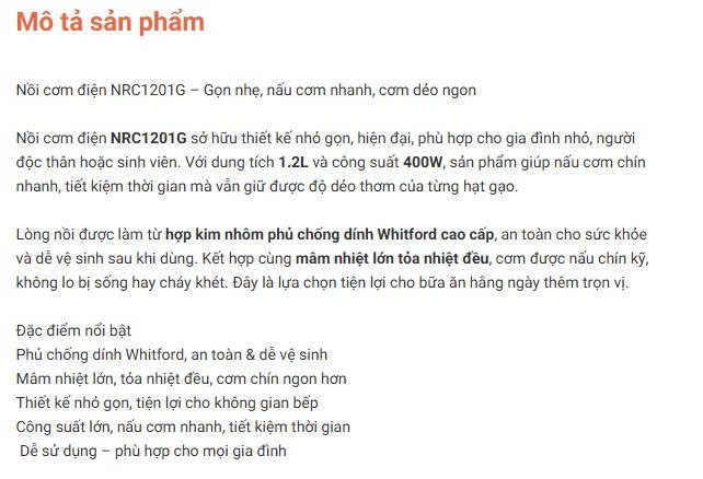 Nồi cơm điện nắp rời, 1.2L, màu xanh lá NRC1201G