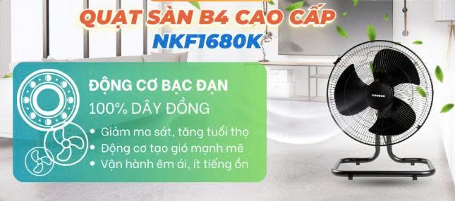 Quạt sàn, bạc đạn, NKF1680K  màu Đen