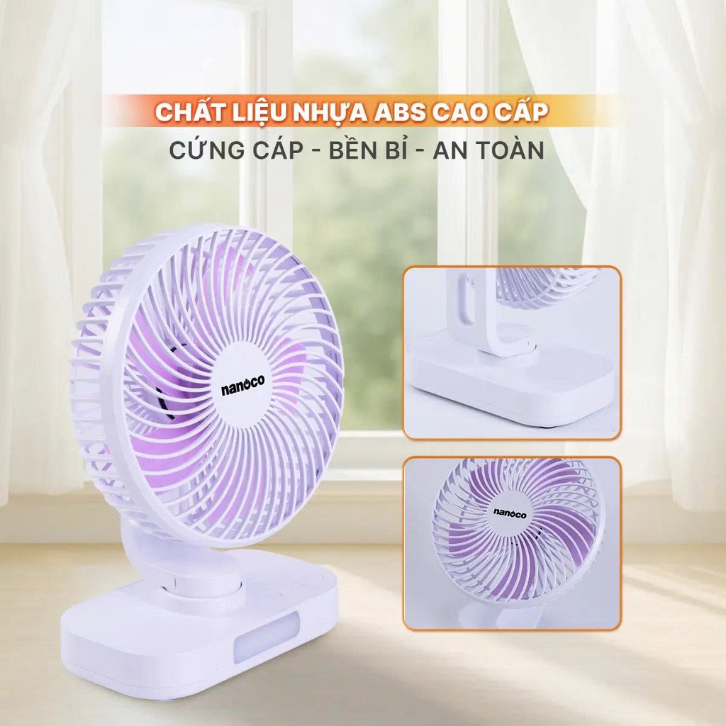 Quạt sạc 6inch, màu trắng, có xoay, đèn NRF6219W ( màu trắng)