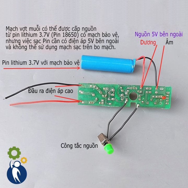 Mạch Vợt Muỗi Sử Dụng Pin 18650 3.7V Có Thể Sạc Còn Mới 70%