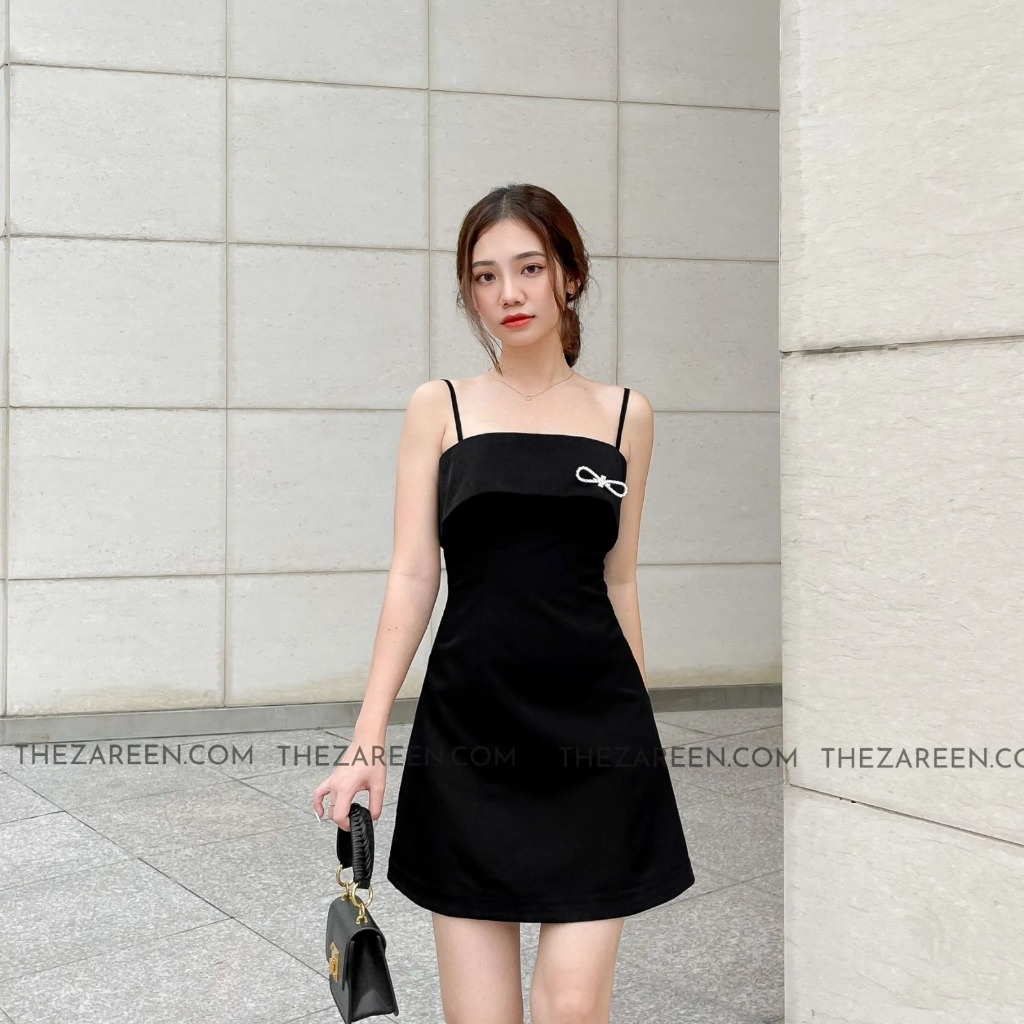 Đầm dự tiệc 2 dây màu đen HL15-01 | Thời trang công sở K&K Fashion