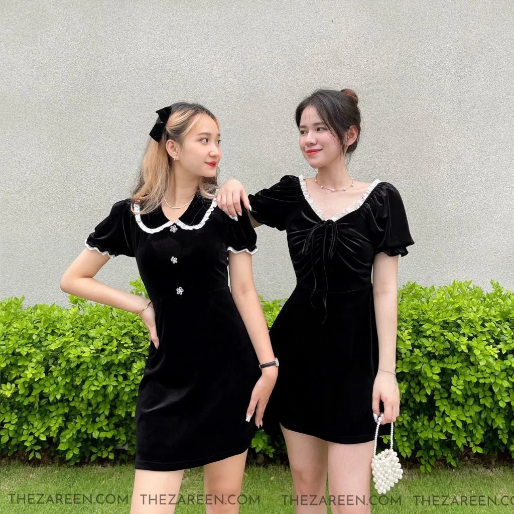 GIÁ HỦY DIỆT] Váy Nhung đen cổ vuông V1778 - MC phân phối chính thức ( kèm  ảnh thật shop tự chụp) | Shopee Việt Nam