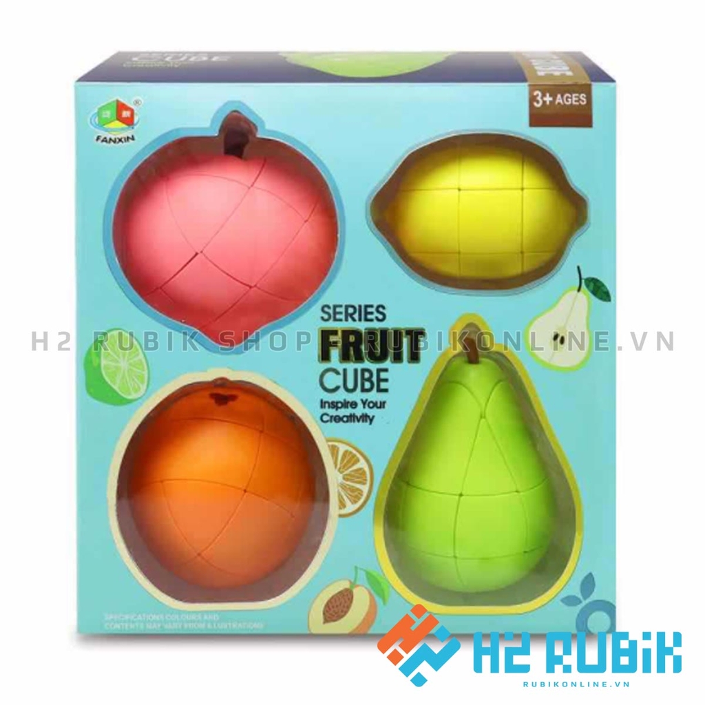 Bộ rubik hoa quả 4 loại đào, chanh, cam, lê Fanxin Fruit Cube 3x3